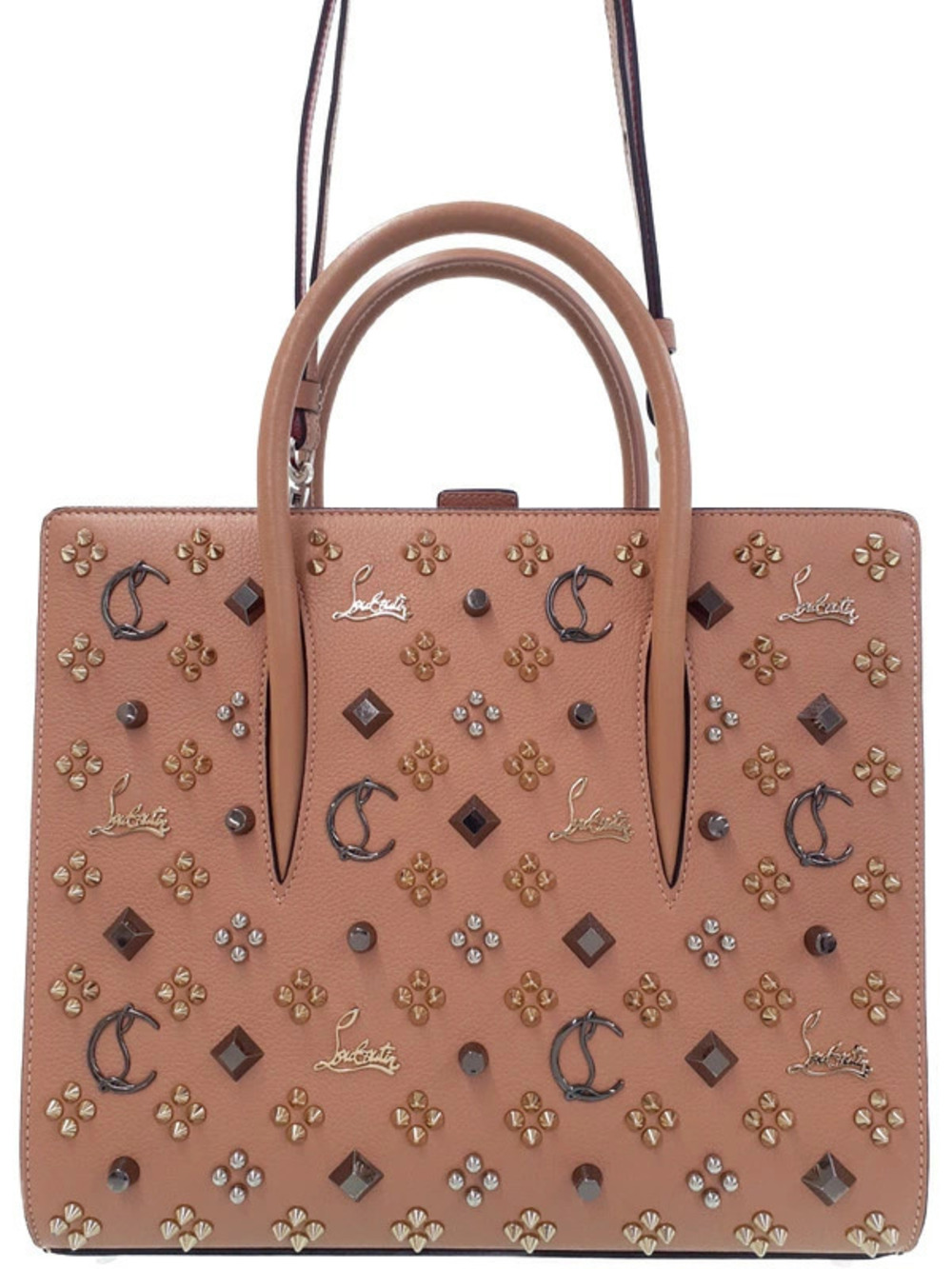 Christian Louboutin leche calfskin Paloma Loubinthesky tote bag spikes Pink
